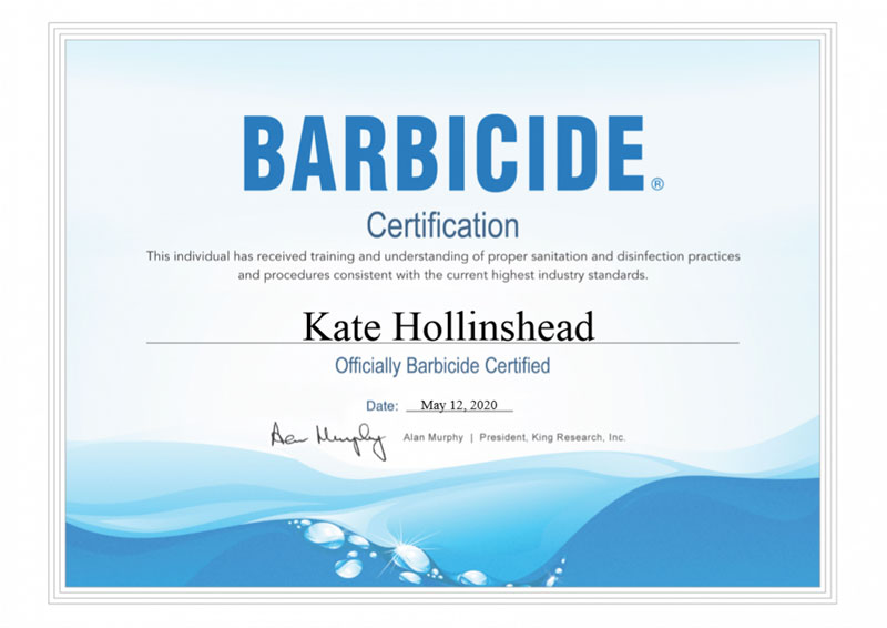 General Barbicide certificate.